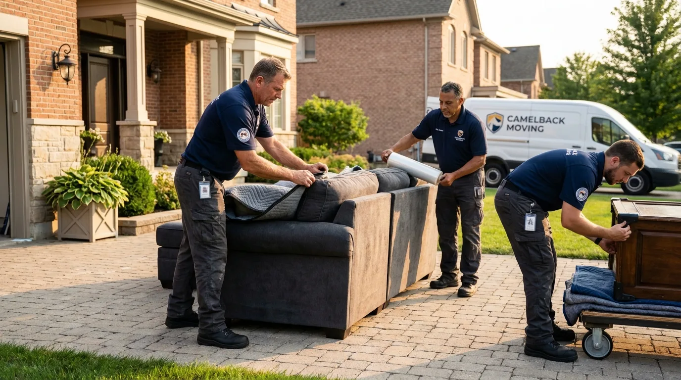 Large estate moving crew wrapping furniture in Buckeye Lake, OH